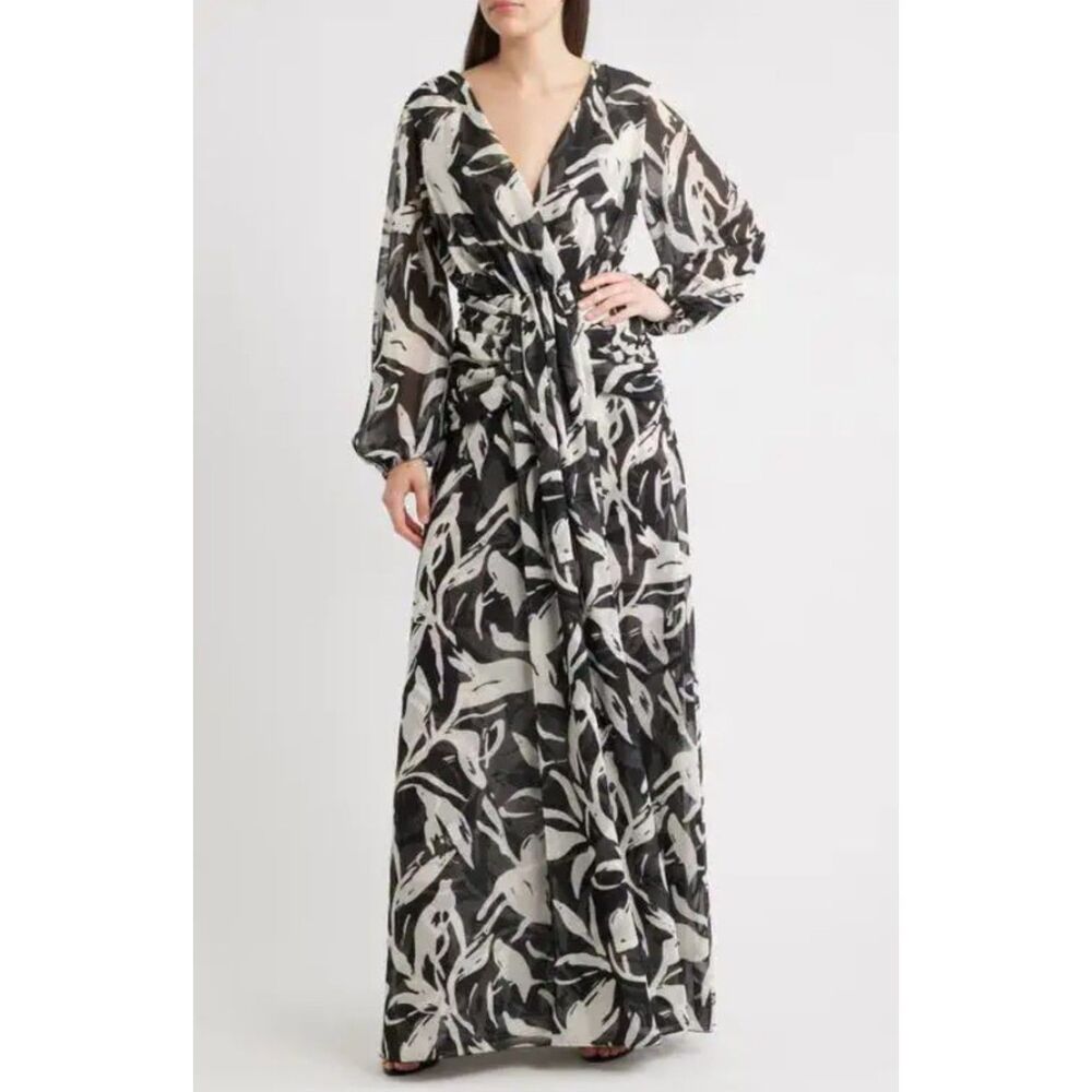 Chiara Boni La Petite Robe Simin Floral Long Sleeve Georgette Gown Size 44 / 8